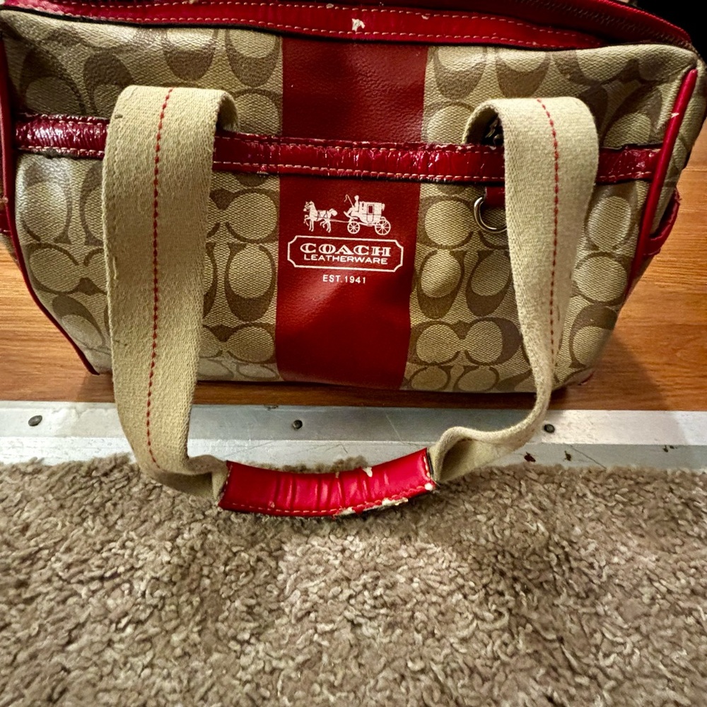 Coach Heritage Stripe Satchel Red leather accents Lot of wear Restoration bag - Picture 1 of 14